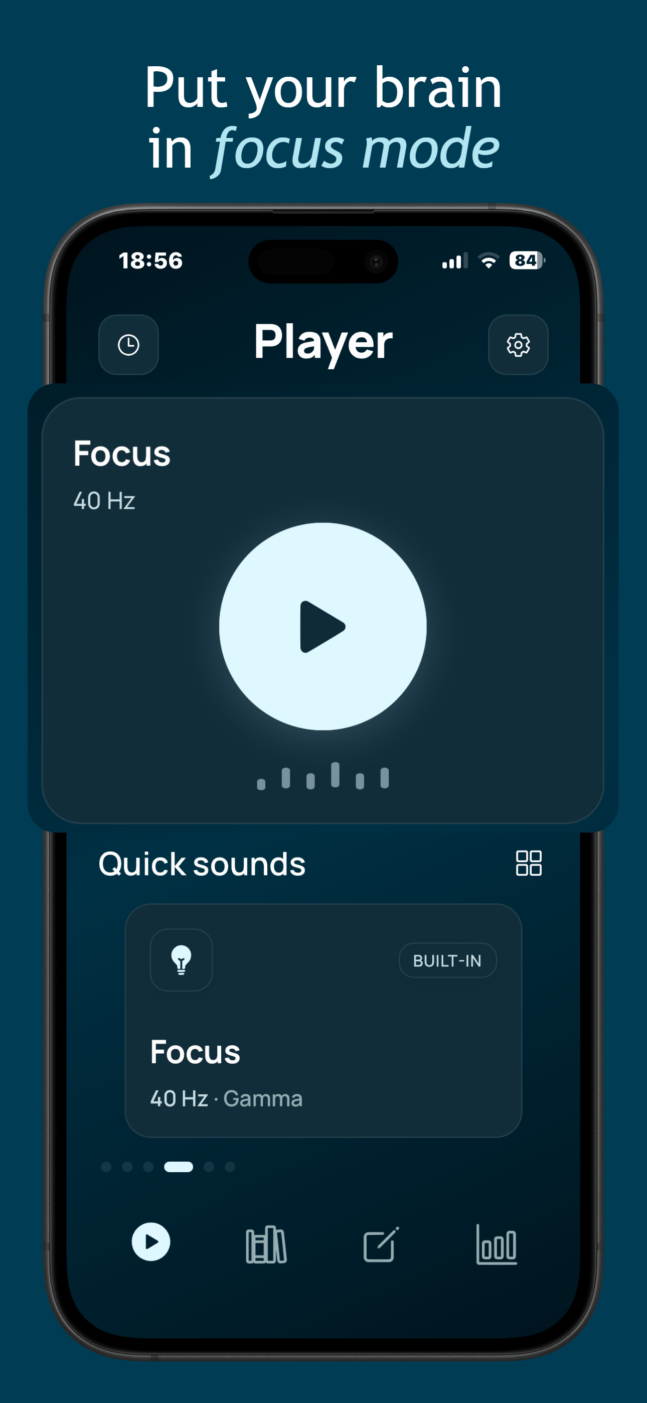 Vitae session screen showing Alpha wave selection and Pomodoro timer